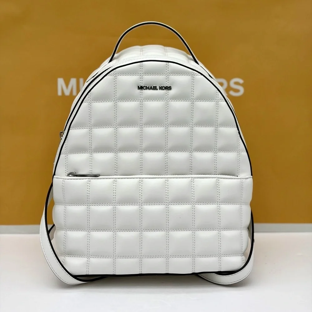 Michael Kors Sheila Quilted Medium Backpack with Top Handle Optic White